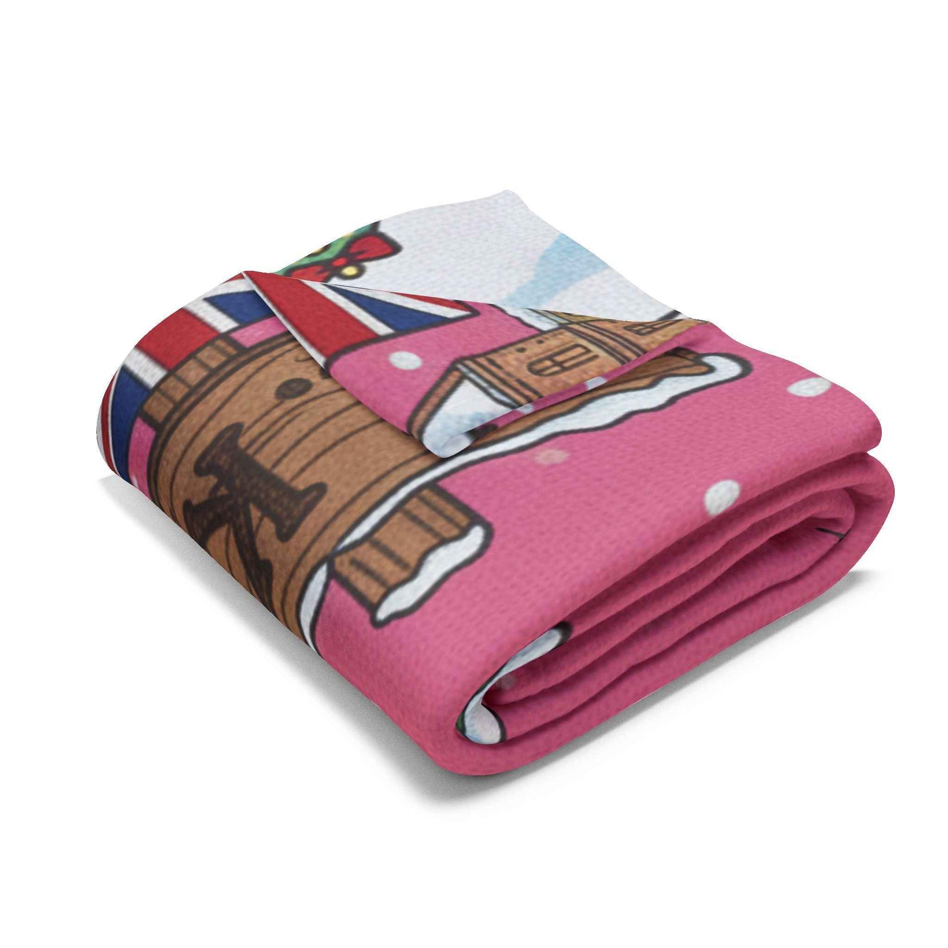 Hello Kitty London Christmas Arctic Fleece Blanket — Cute Holiday Tree & Snowy Big Ben Throw