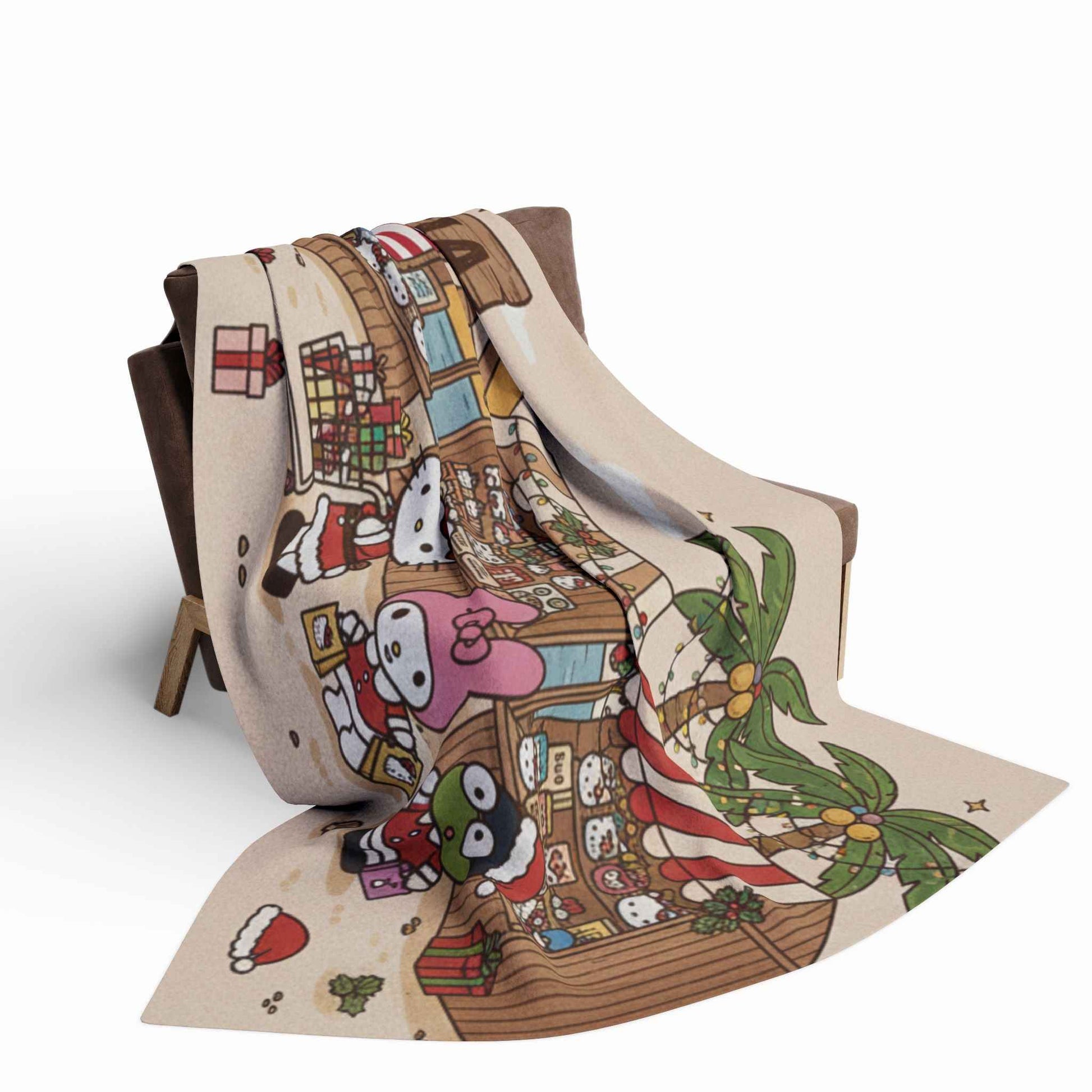 Hello Kitty Tropical Christmas Fleece Blanket — Liberia Beach Holiday Throw