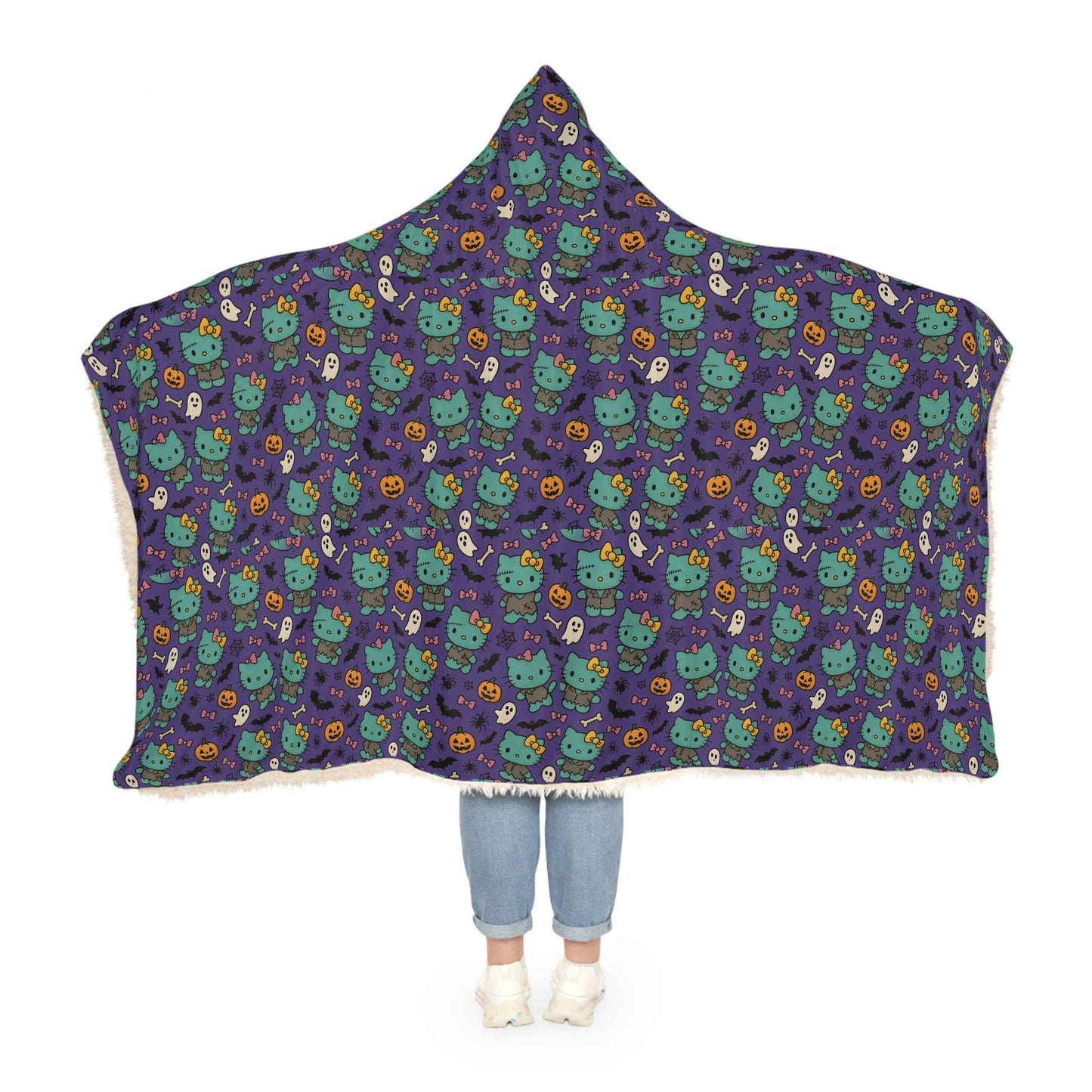 Wearable Snuggle Blanket - Frankenstein Design - Purple with Pink Bows - Halloween - Hello Kittyy Blanket Store
