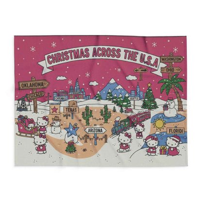 Hello Kitty Pink Christmas Arctic Fleece Blanket — Traveling USA Holiday Throw