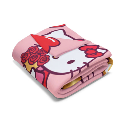 Hello Kitty Valentine Plush Fleece Blanket — Cute Pink Heart Pattern, Cozy Gift for her