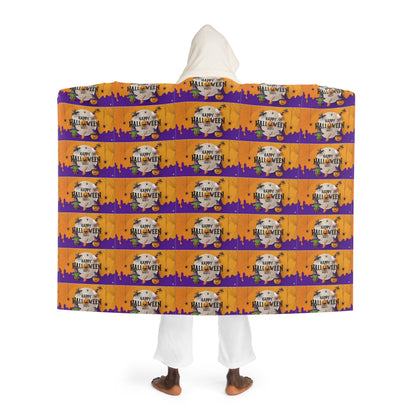 Frankenstein Hooded Sherpa Fleece Blanket Orange Purple Halloween Party