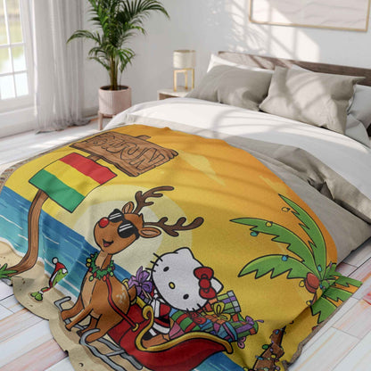 Hello Kitty Tropical Christmas Fleece Blanket — Gabon Beach Holiday Throw