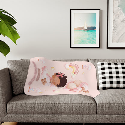 Cozy Sherpa Blanket with Cute Clouds and Rainbow Design