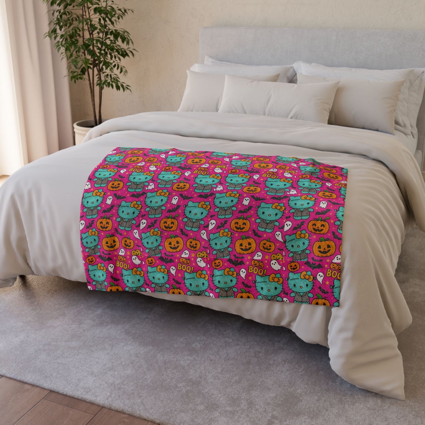 Halloween Pink Frankenstein Blanket - Hello Kittyy Blanket Store