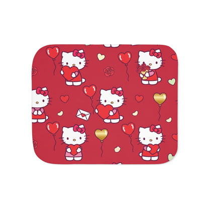 Hello Kitty Valentine Sherpa Blanket — Reversible Red Patterned & Cozy Beige