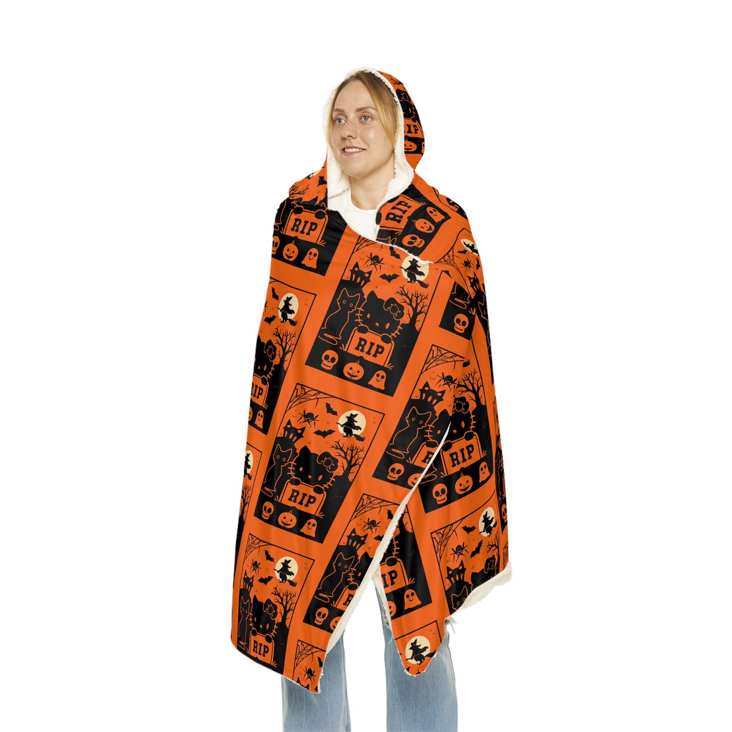 Sherpa Halloween Snuggle Blanket orange hooded