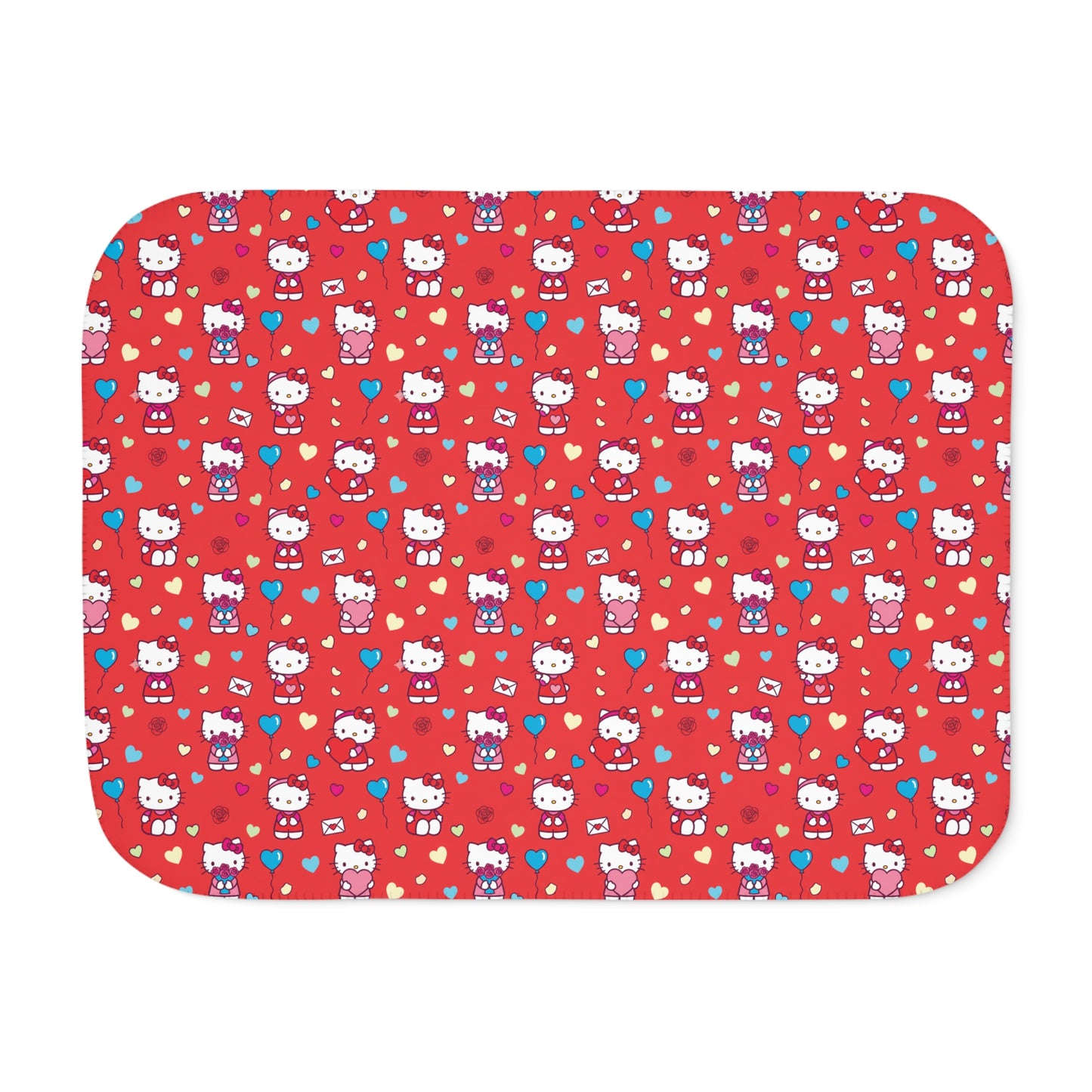 Hello Kitty Red Pattern Sherpa Blanket — Cozy Reversible Throw red blue hearts