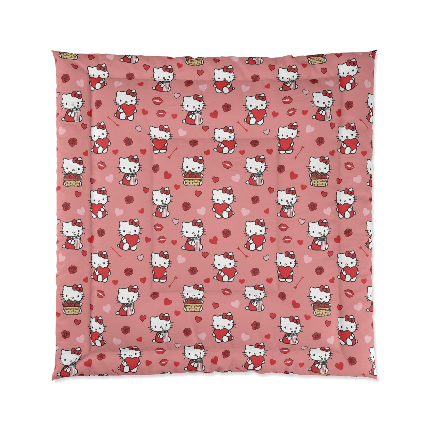 Hello Kitty Hearts Comforter — Cute Pink Cat Pattern Bedding for Kids & Teens