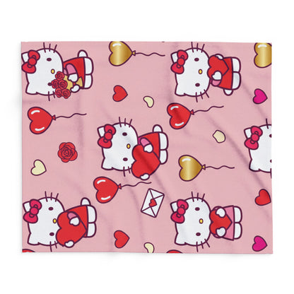 Hello Kitty Valentine Plush Fleece Blanket — Cute Pink Heart Pattern, Cozy Gift for her