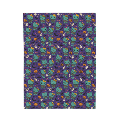 Halloween Cat Velveteen Plush Blanket purple