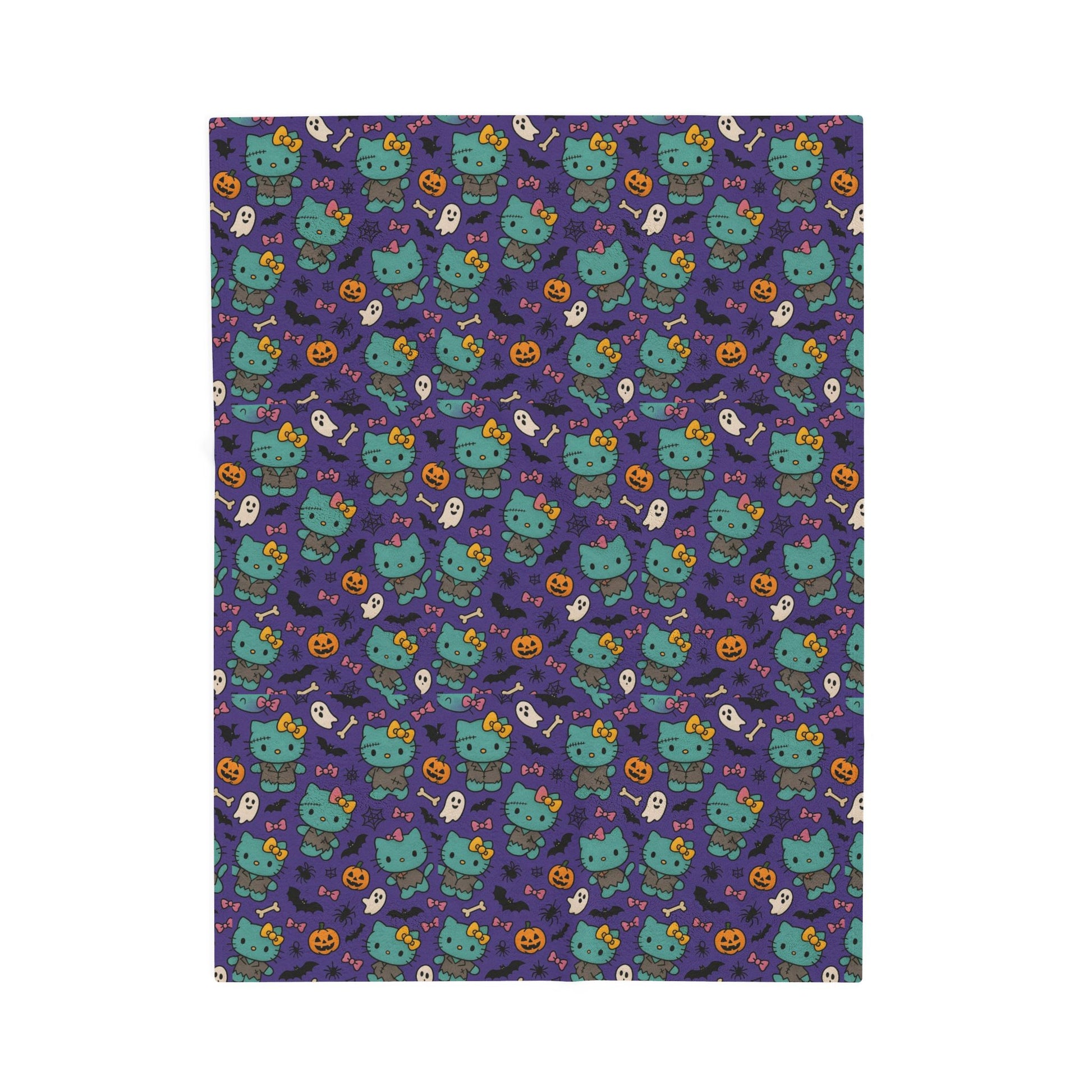 Halloween Cat Velveteen Plush Blanket purple - Hello Kittyy Blanket Store