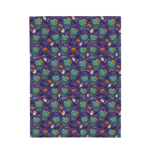 Halloween Cat Velveteen Plush Blanket purple - Hello Kittyy Blanket Store