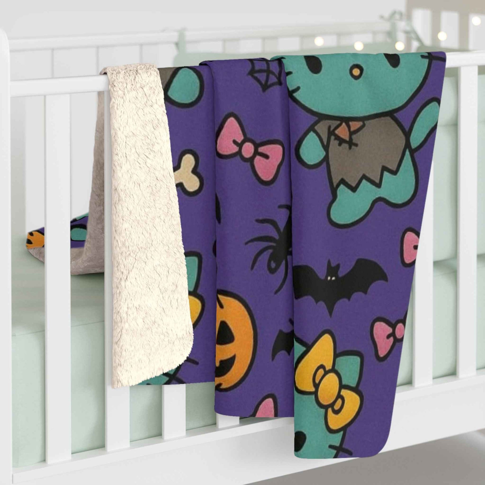 Sherpa Fleece Blanket - Frankenstein Hello Kitty blanket for spooky Home Decor - Hello Kittyy Blanket Store