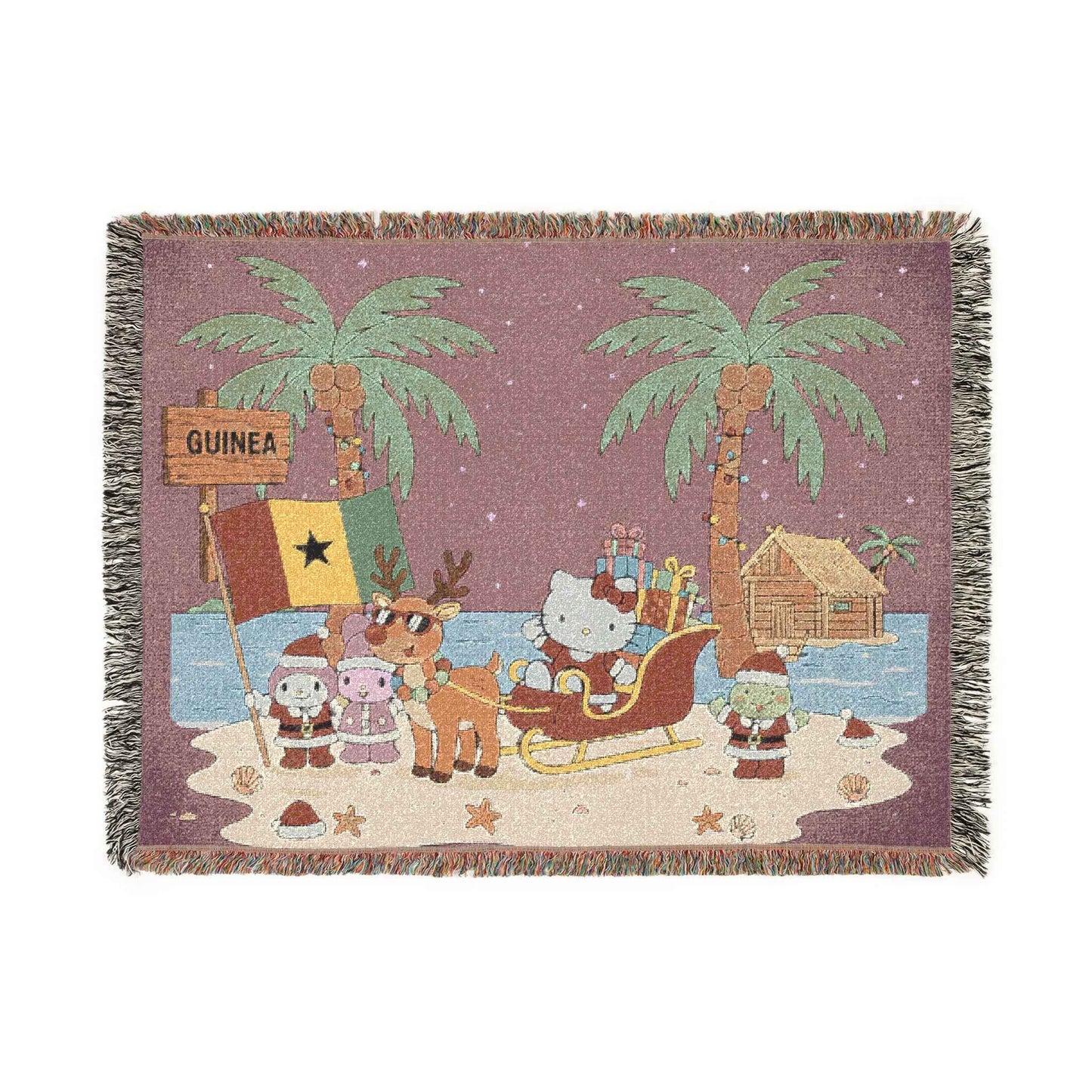 Hello Kitty Christmas Woven Blanket — Holiday Beach & Camping Throw