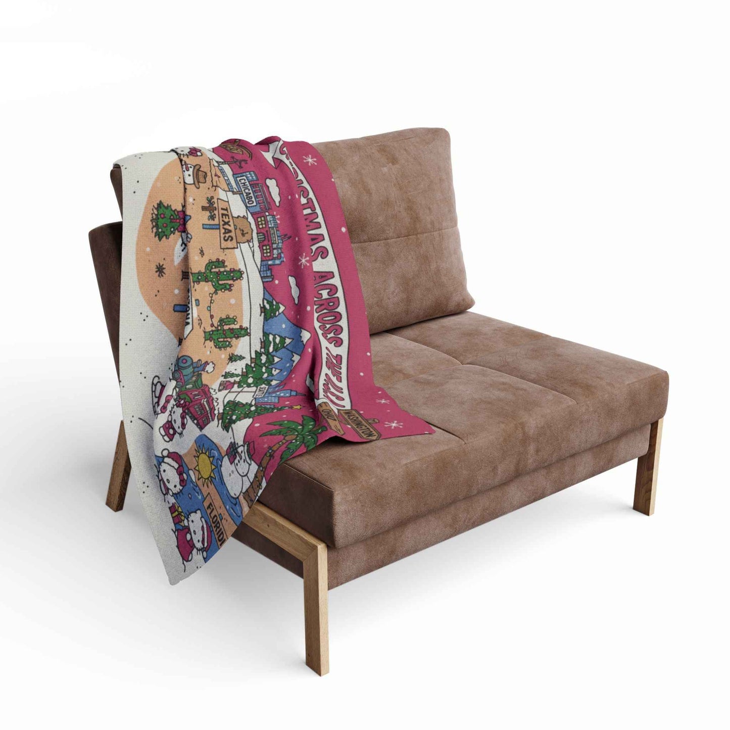 Hello Kitty Pink Christmas Arctic Fleece Blanket — Traveling USA Holiday Throw