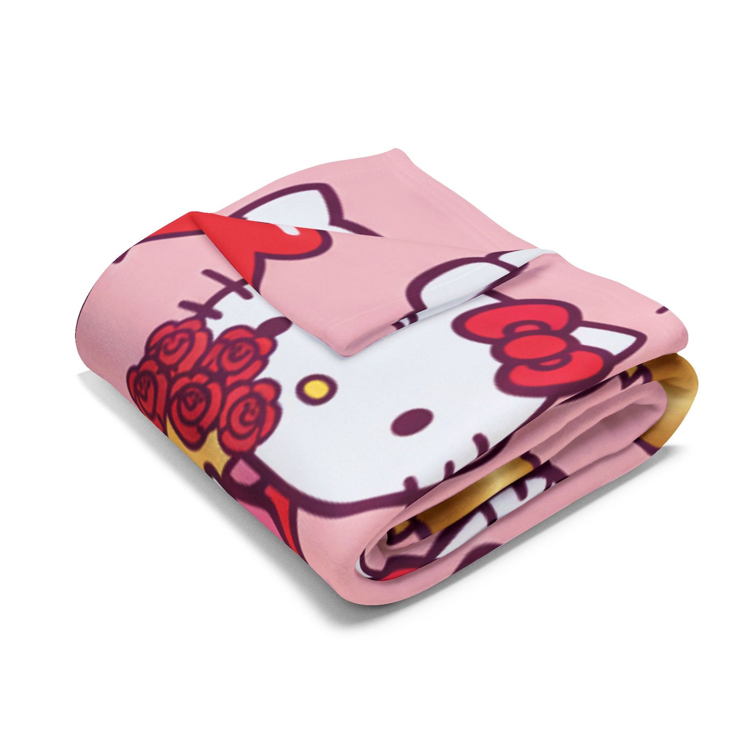 Hello Kitty Valentine Plush Fleece Blanket — Cute Pink Heart Pattern, Cozy Gift for her