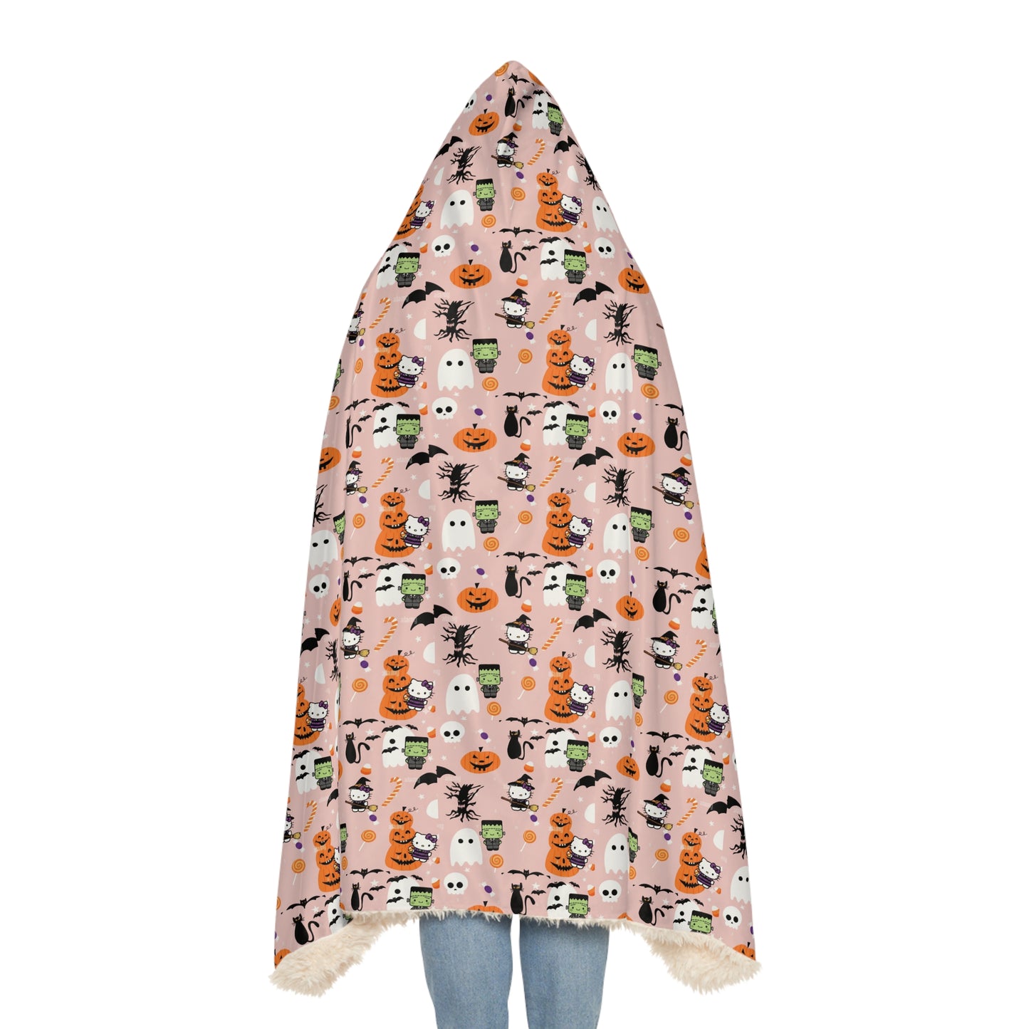 Hooded Blanket - Frankenstein Hello Kitty Halloween Design
