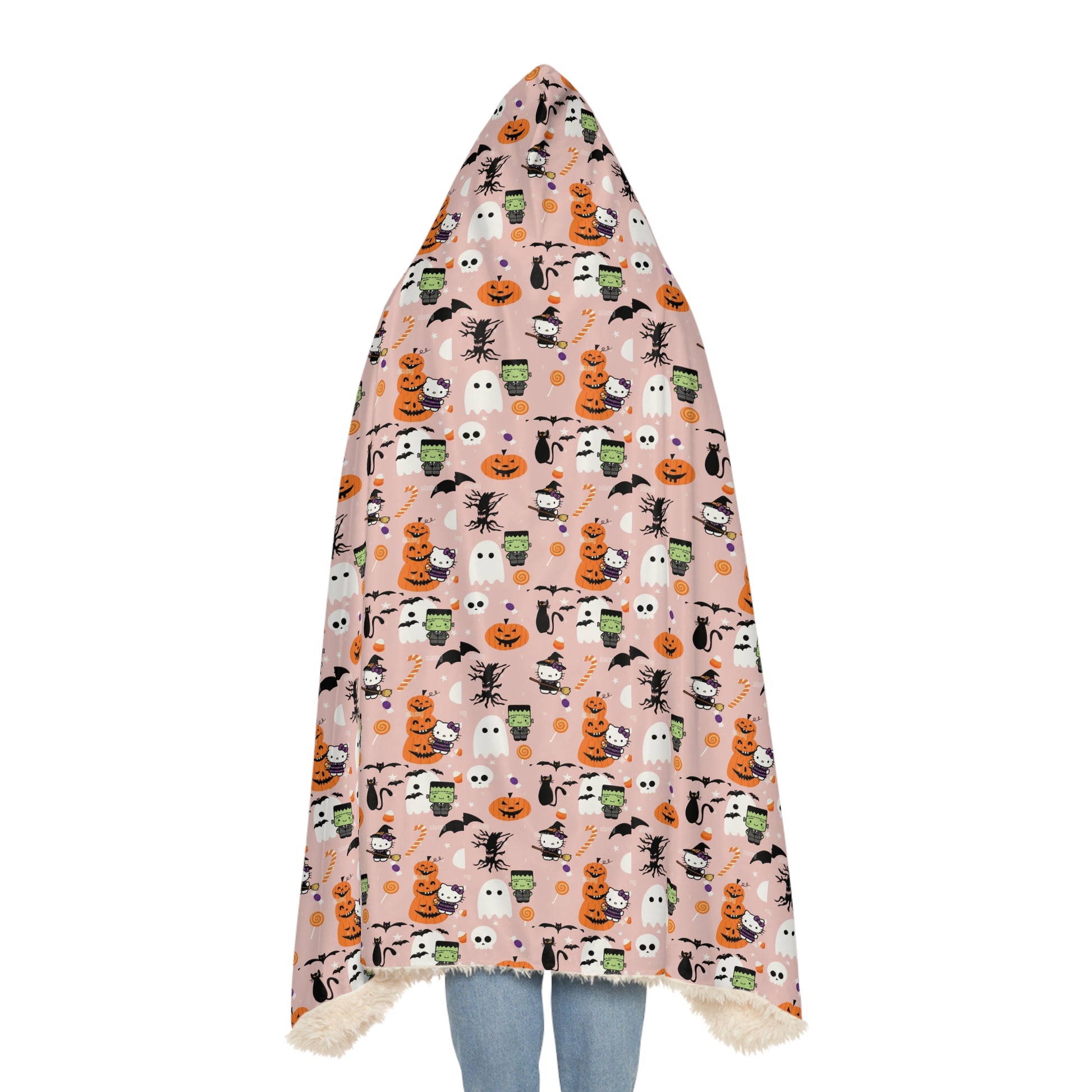 Hooded Blanket - Frankenstein Hello Kitty Halloween Design