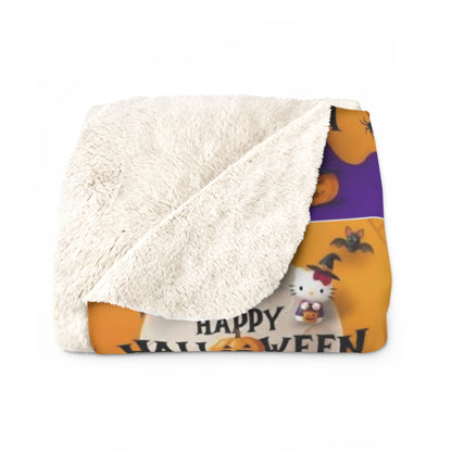 Halloween Frankenstein hello kitty Sherpa Fleece Blanket, Cozy Throw for Fall, Warm Plush Blanket, Perfect Gift for Halloween Lovers, Spooky Home Decor