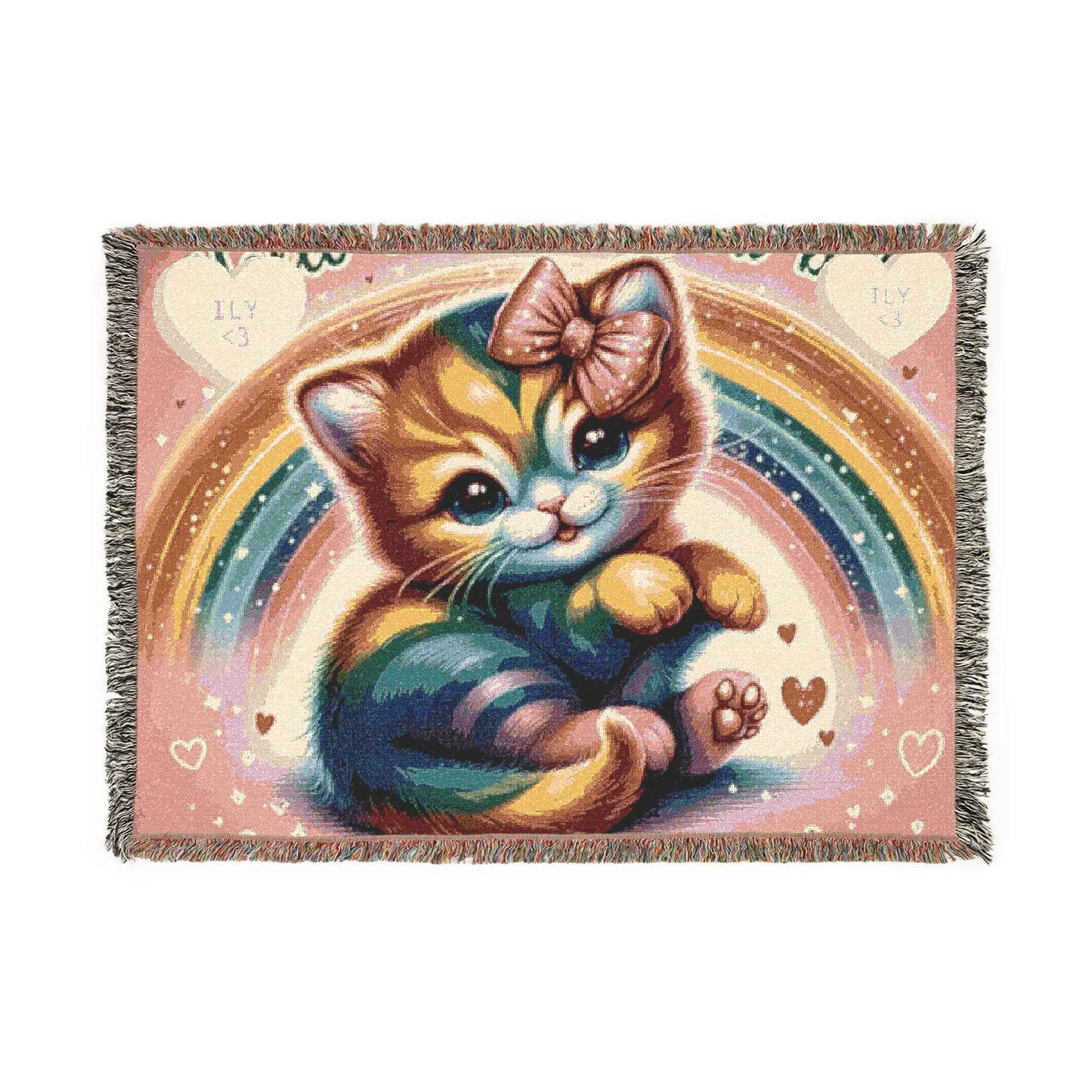 Woven Blanket - Cute Hello Kitty Pink Bow at Rainbow Day - Hello Kittyy Blanket Store