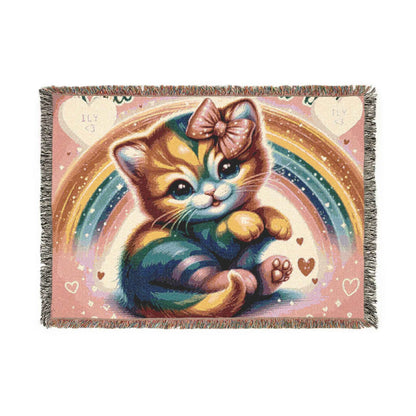 Woven Blanket - Cute Hello Kitty Pink Bow at Rainbow Day - Hello Kittyy Blanket Store