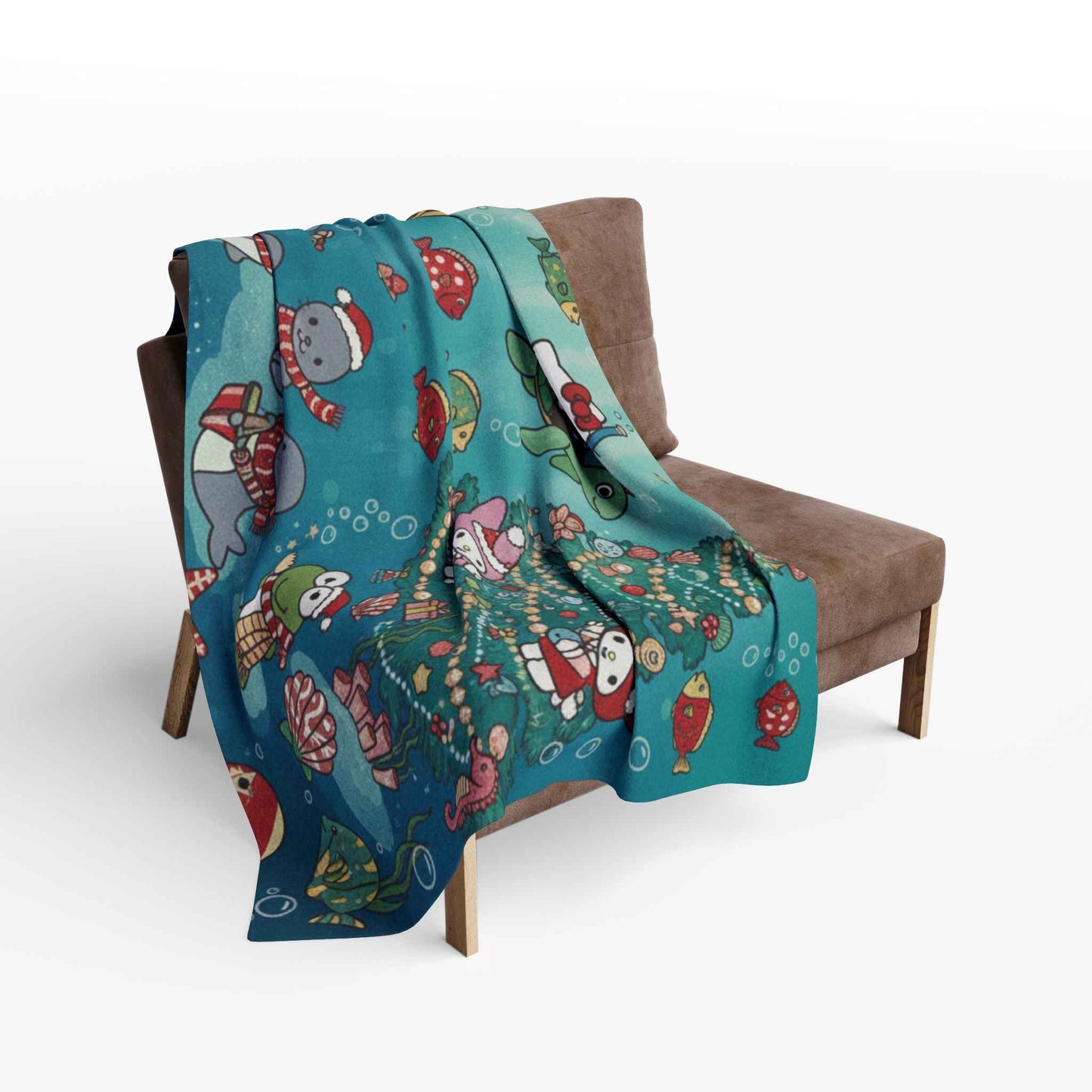 Arctic Fleece Blanket — Underwater Christmas Tree & Santa Sleigh Holiday Throw