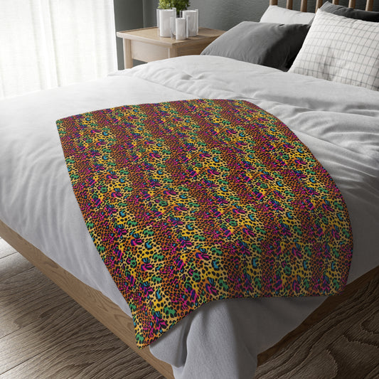 Vibrant laopard Print Velveteen Blanket – Cozy Two-Sided Microfiber Throw