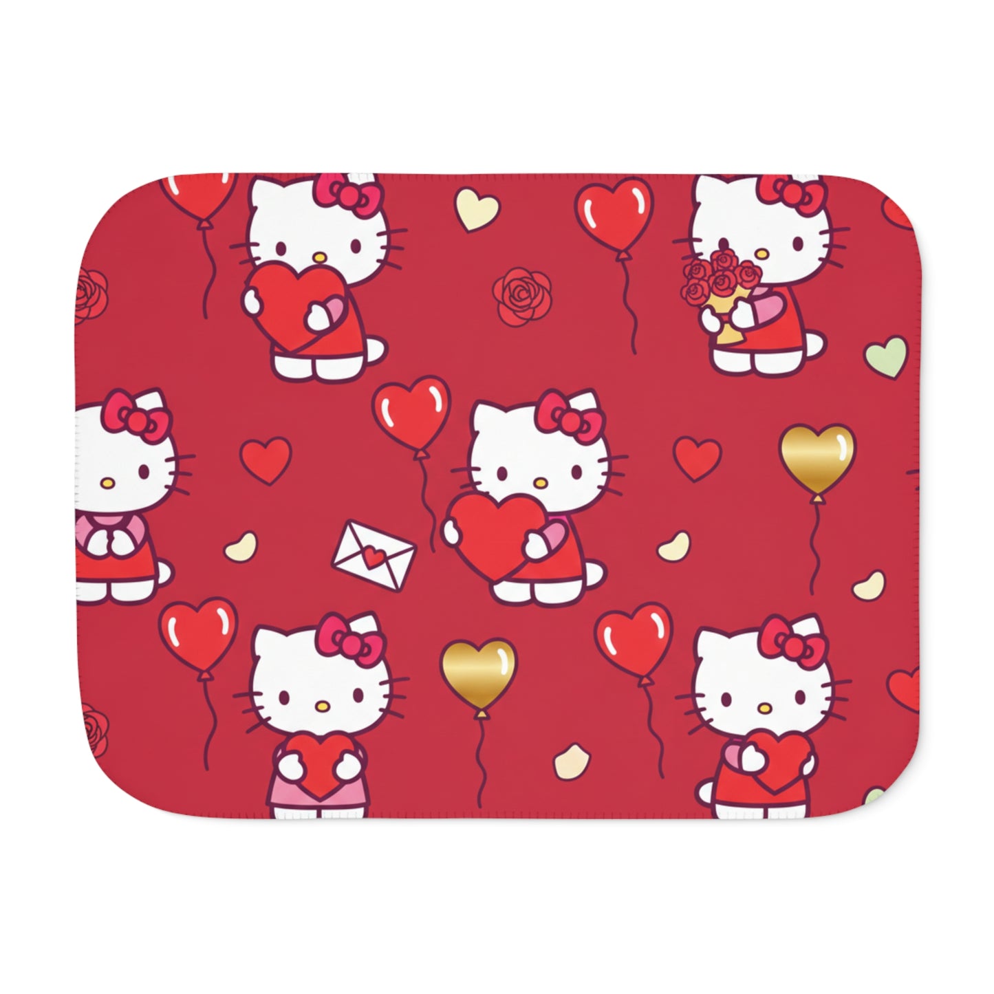 Hello Kitty Valentine Sherpa Blanket — Reversible Red Patterned & Cozy Beige