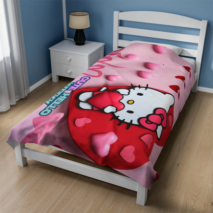 Personalized Hello Kitty Velveteen Plush Blanket - DUA