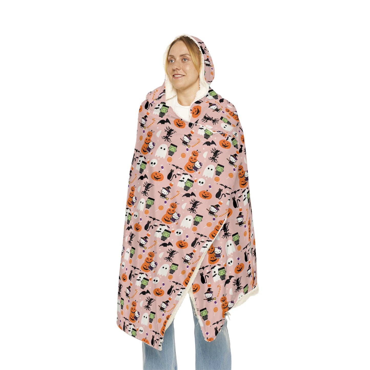 Hooded Blanket - Frankenstein Hello Kitty Halloween Design