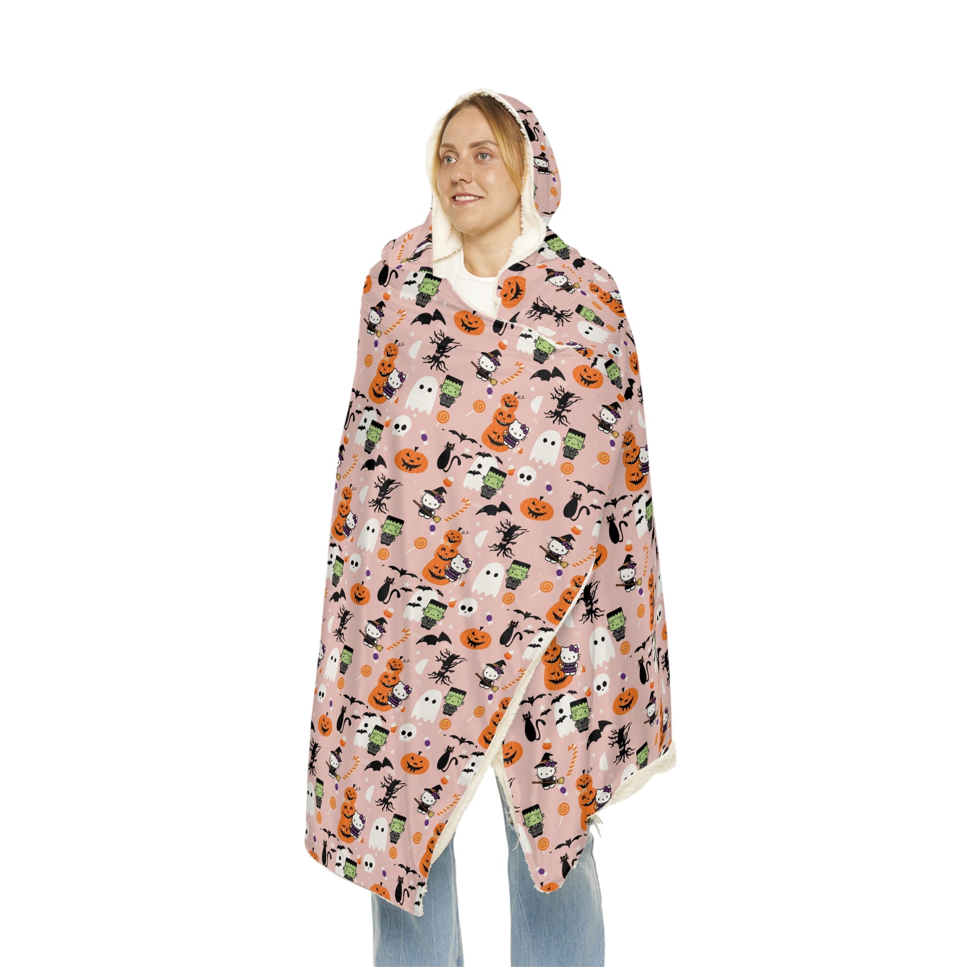 Hooded Blanket - Frankenstein Hello Kitty Halloween Design