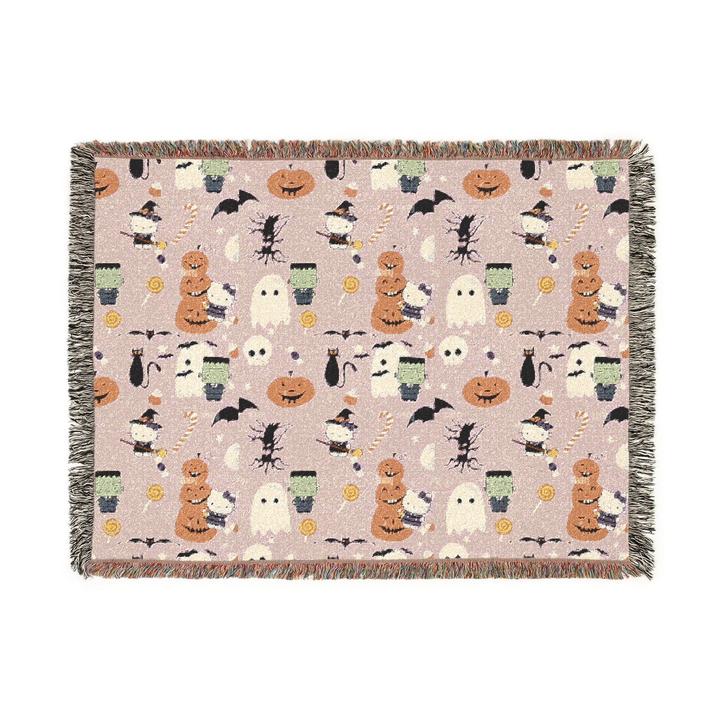 Woven Blanket - Frankenstein Hello Kitty Halloween Pumpkins