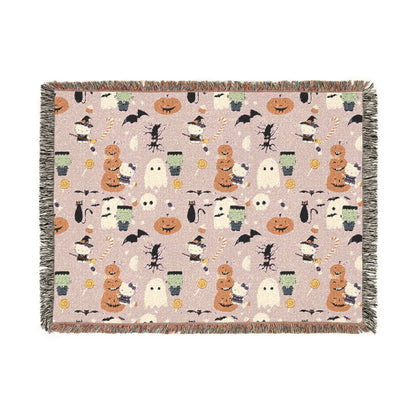Woven Blanket - Frankenstein Hello Kitty Halloween Pumpkins