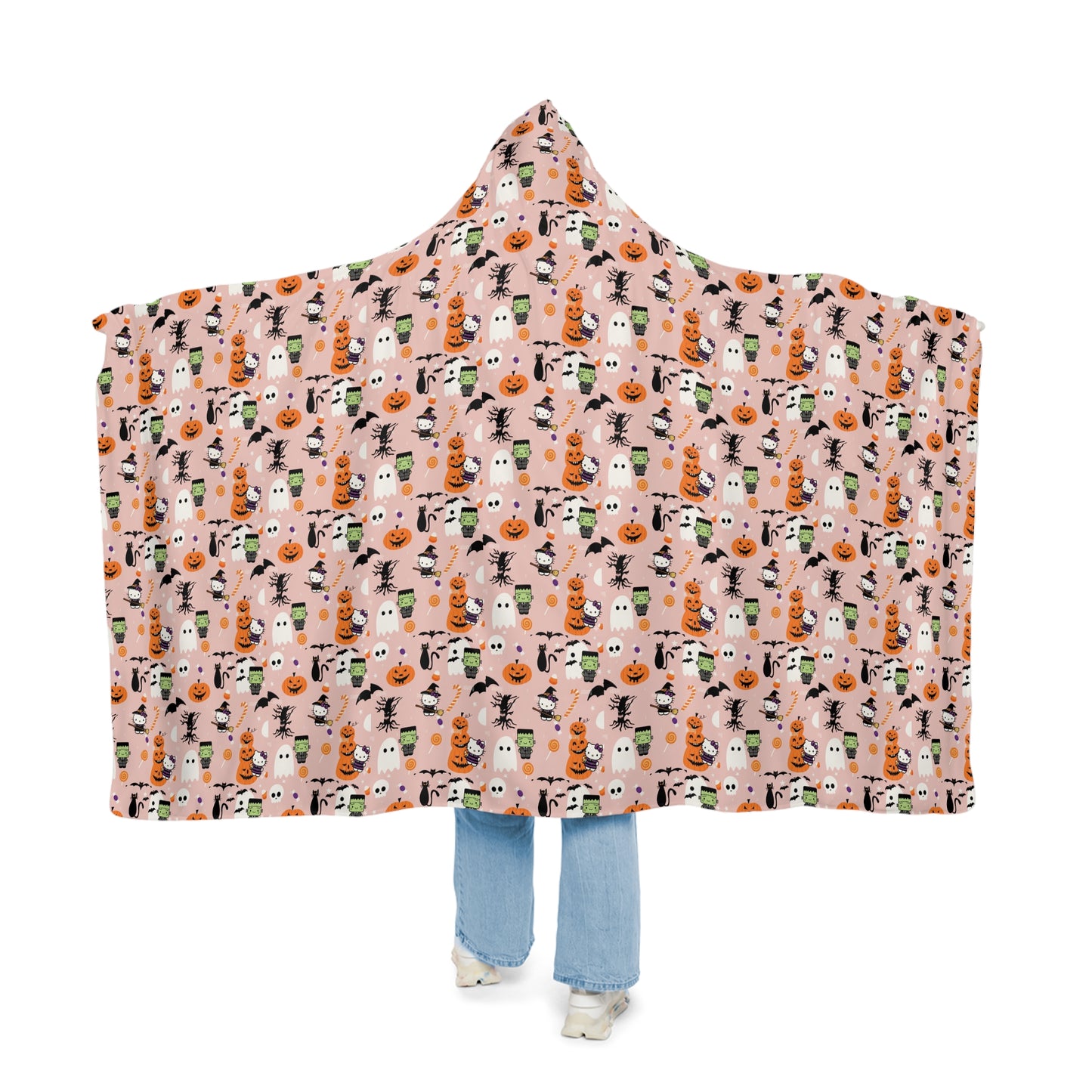 Hooded Blanket - Frankenstein Hello Kitty Halloween Design