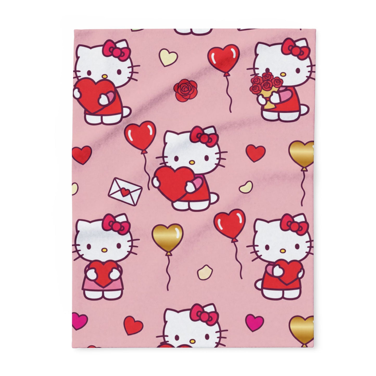 Hello Kitty Valentine Plush Fleece Blanket — Cute Pink Heart Pattern, Cozy Gift for her