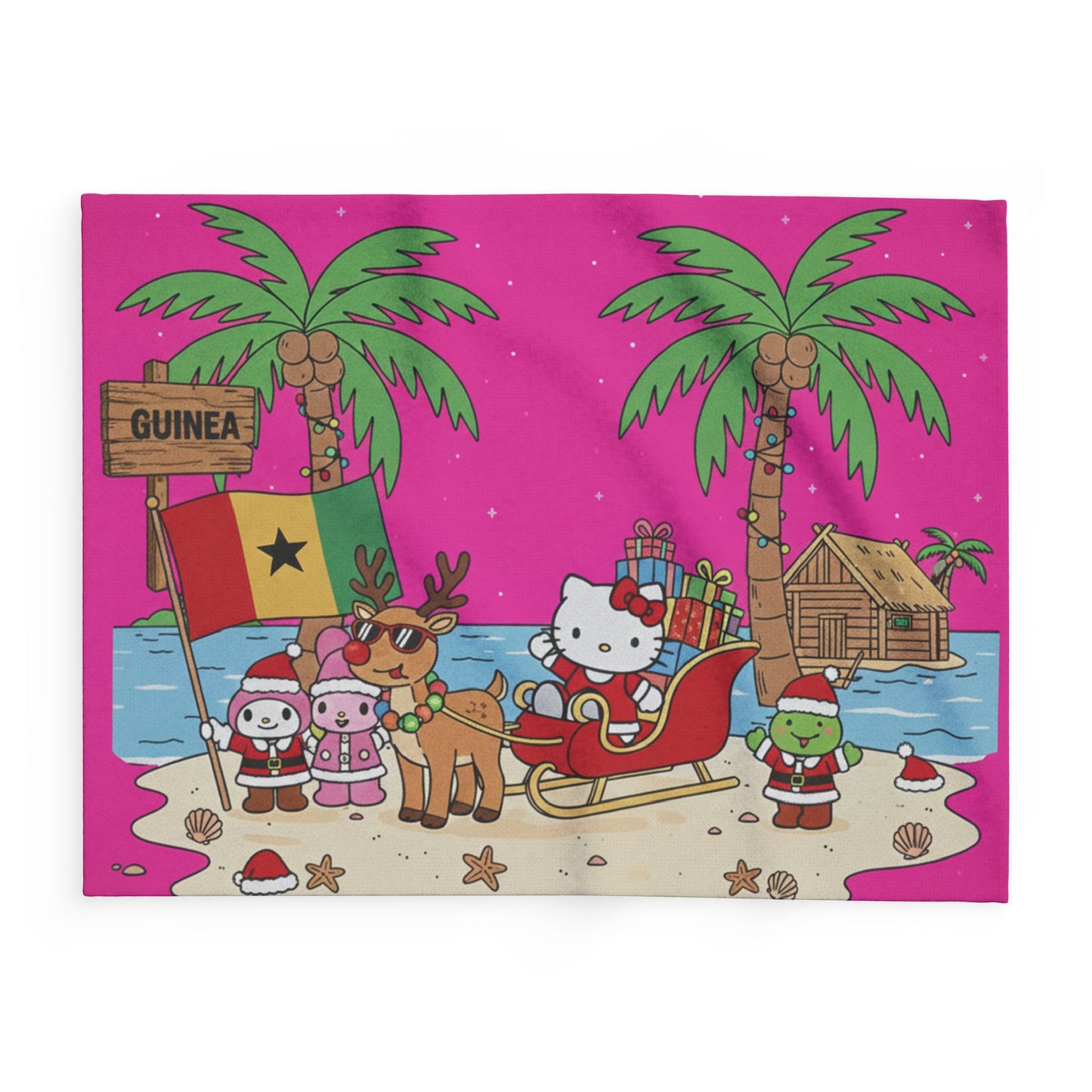 Hello Kitty Pink Christmas Arctic Fleece Blanket — Tropical Guinea Holiday Design