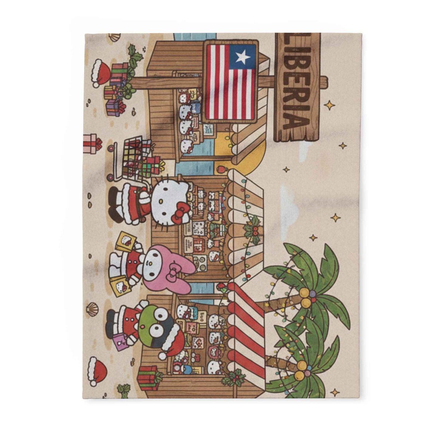 Hello Kitty Tropical Christmas Fleece Blanket — Liberia Beach Holiday Throw