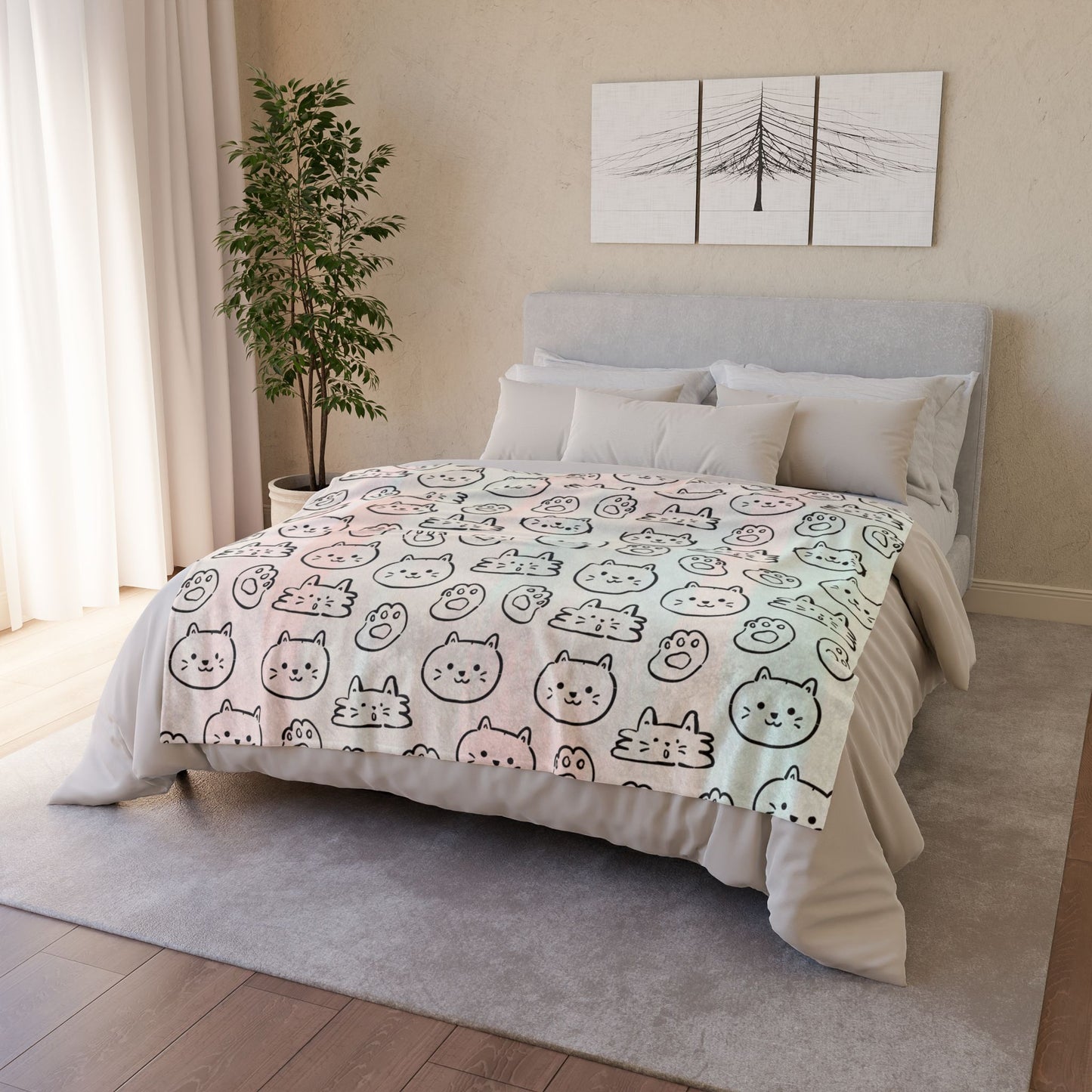 Cozy Cat-Themed and hello kitty blanket Soft Polyester Blanket - Perfect for Cat Lovers and Cozy Nights