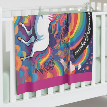 Swaddle Blanket - Rainbow Unicorn Let's Fly Together Design