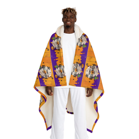 Frankenstein Hooded Sherpa Fleece Blanket Orange Purple Halloween Party