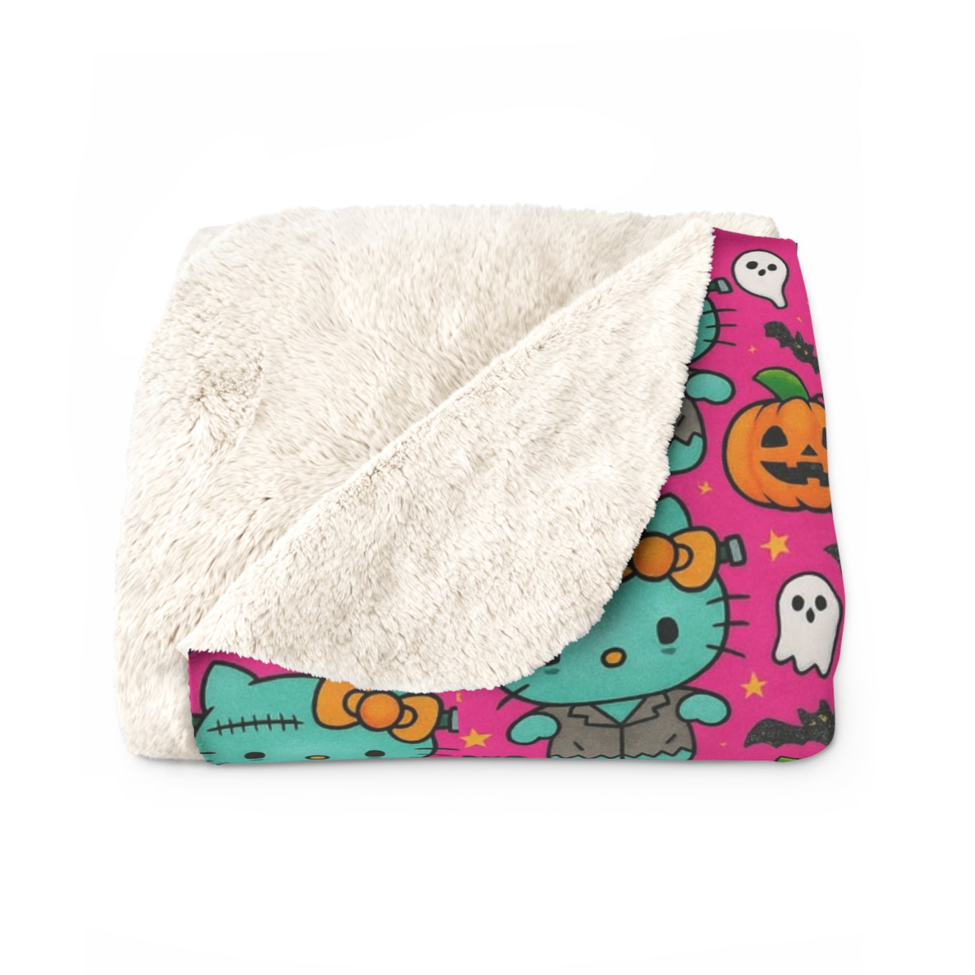Sherpa Blanket Franken-pink Halloween - Hello Kittyy Blanket Store