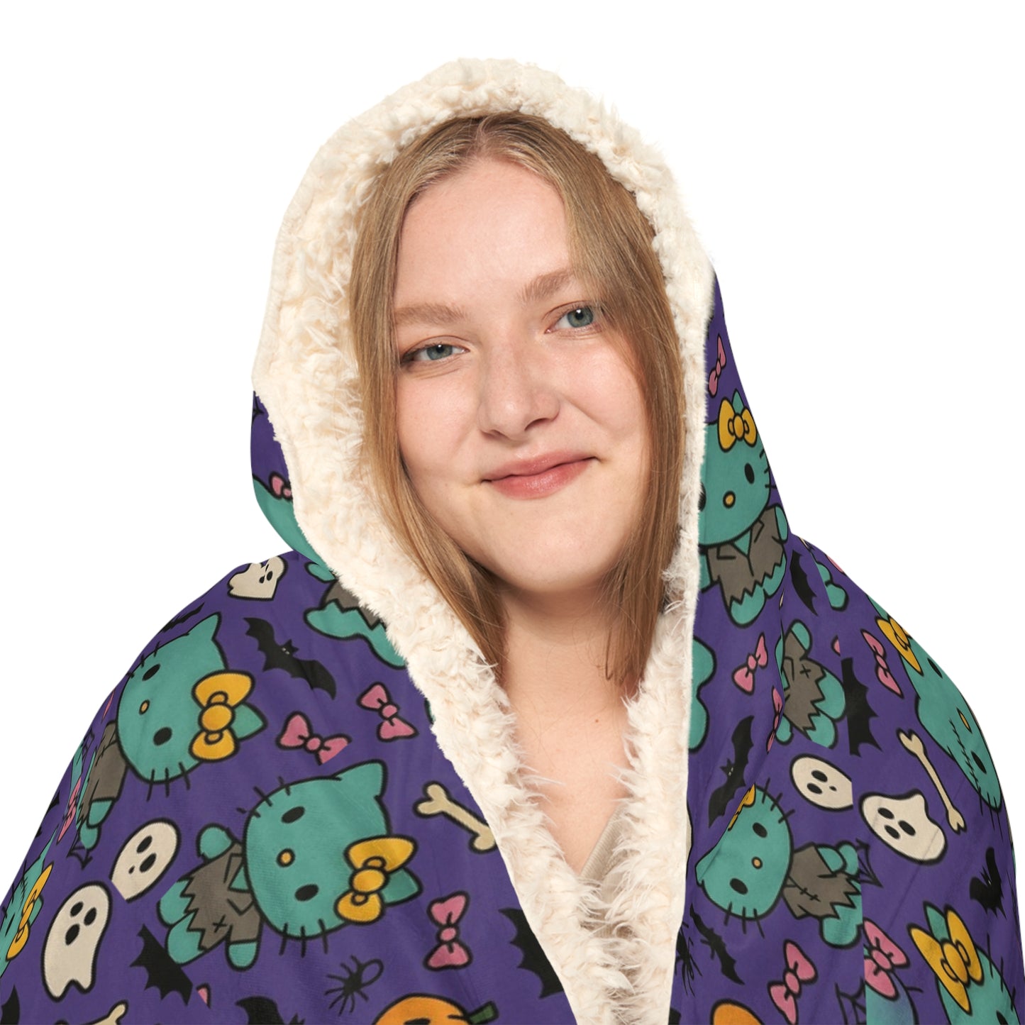 Wearable Snuggle Blanket - Frankenstein Design - Purple with Pink Bows - Halloween - Hello Kittyy Blanket Store