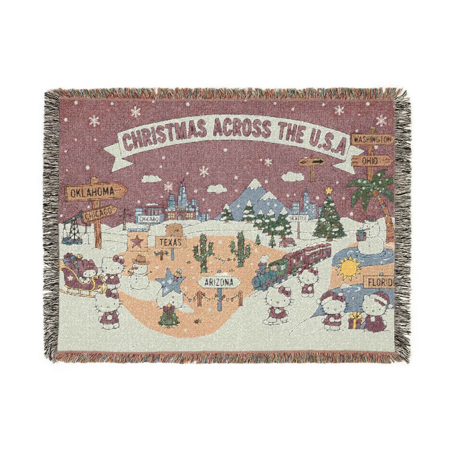 Hello Kitty Pink Christmas Blanket — Cozy Holiday Throw Across USA Design