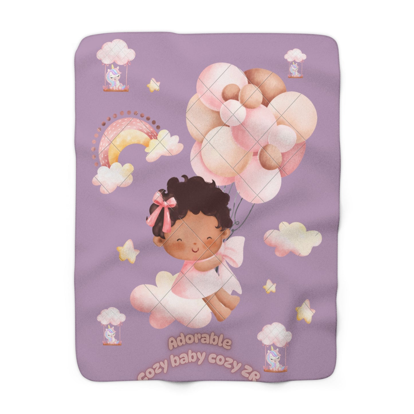 Unicorn Sherpa Fleece Blanket name ZR with flying baby