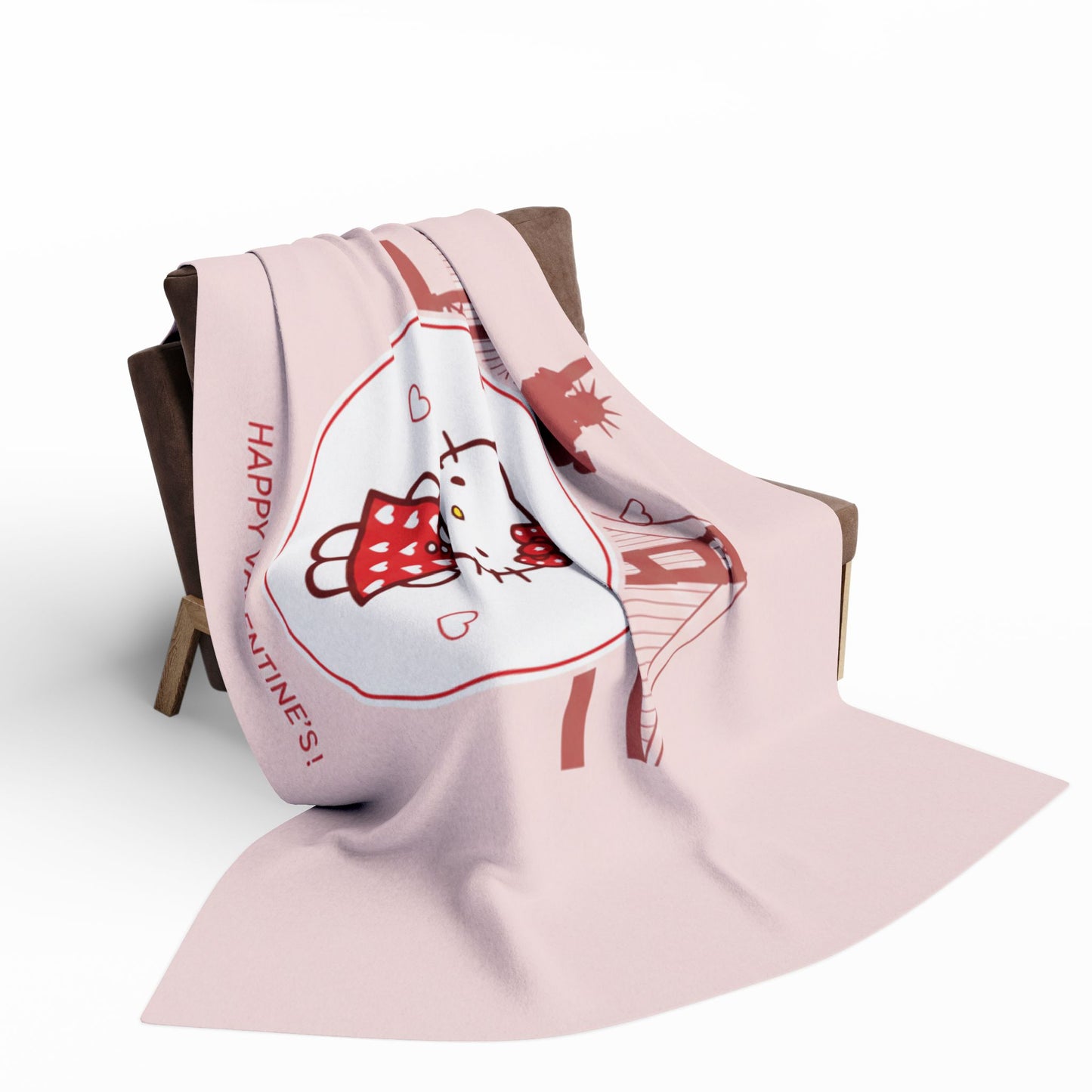 Hello Kitty Valentine Arctic Fleece Blanket – Cute San Francisco Statue of Liberty & Golden Gate Design
