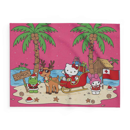 Hello Kitty Tropical Christmas Fleece Blanket — Beach Santa Tonga Design