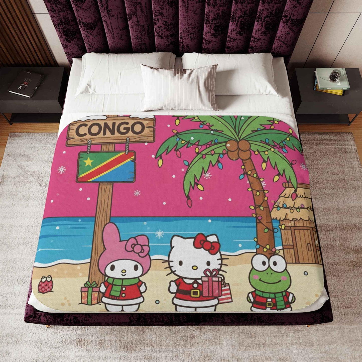 Hello Kitty Congo Beach Reversible Sherpa Blanket — Cozy Two-Color Throw
