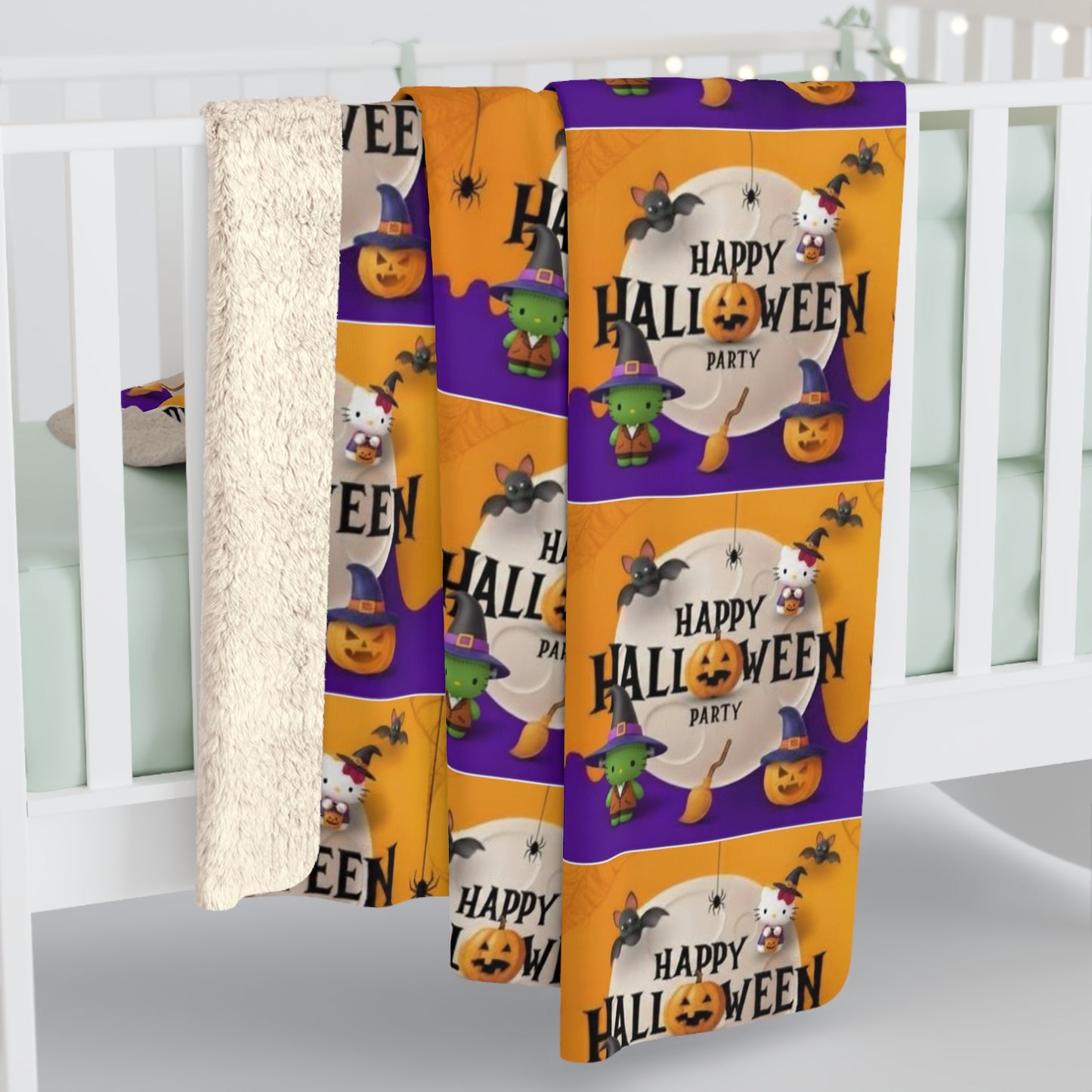 Halloween Frankenstein hello kitty Sherpa Fleece Blanket, Cozy Throw for Fall, Warm Plush Blanket, Perfect Gift for Halloween Lovers, Spooky Home Decor