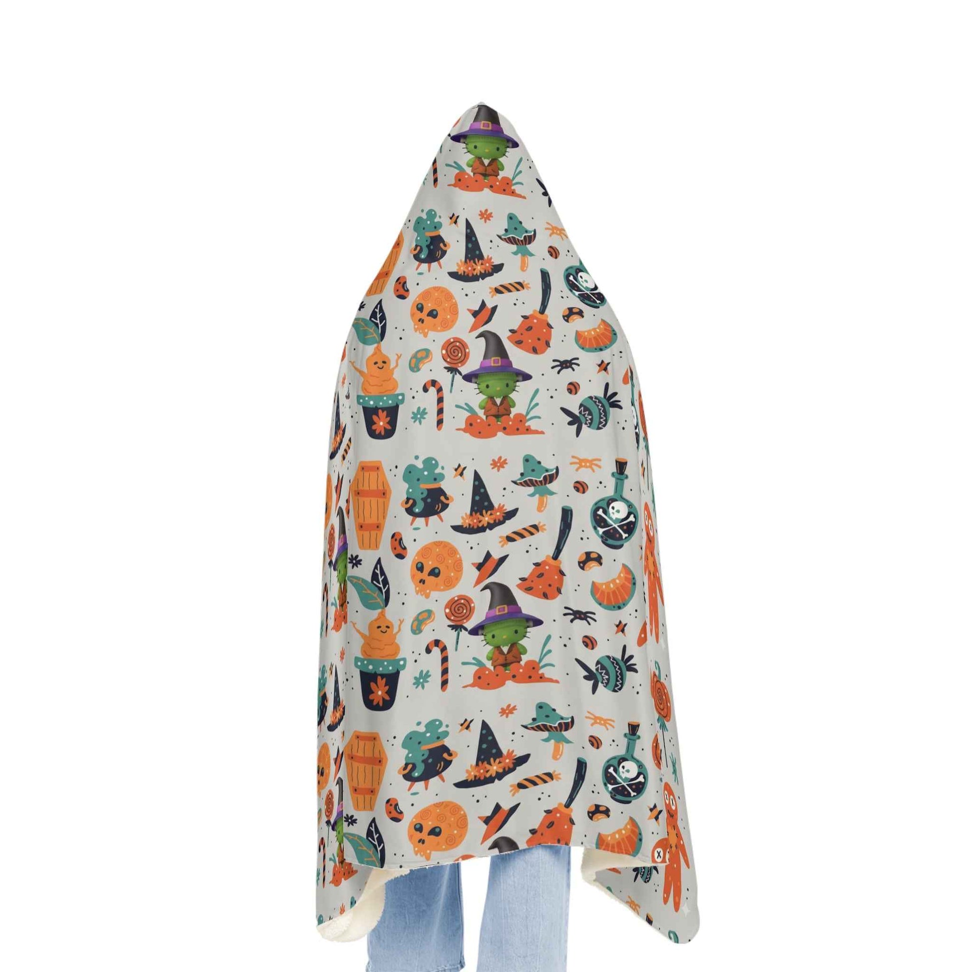 Halloween frankenstein hello kitty-Themed Snuggle Blanket | Festive Hooded Comfort